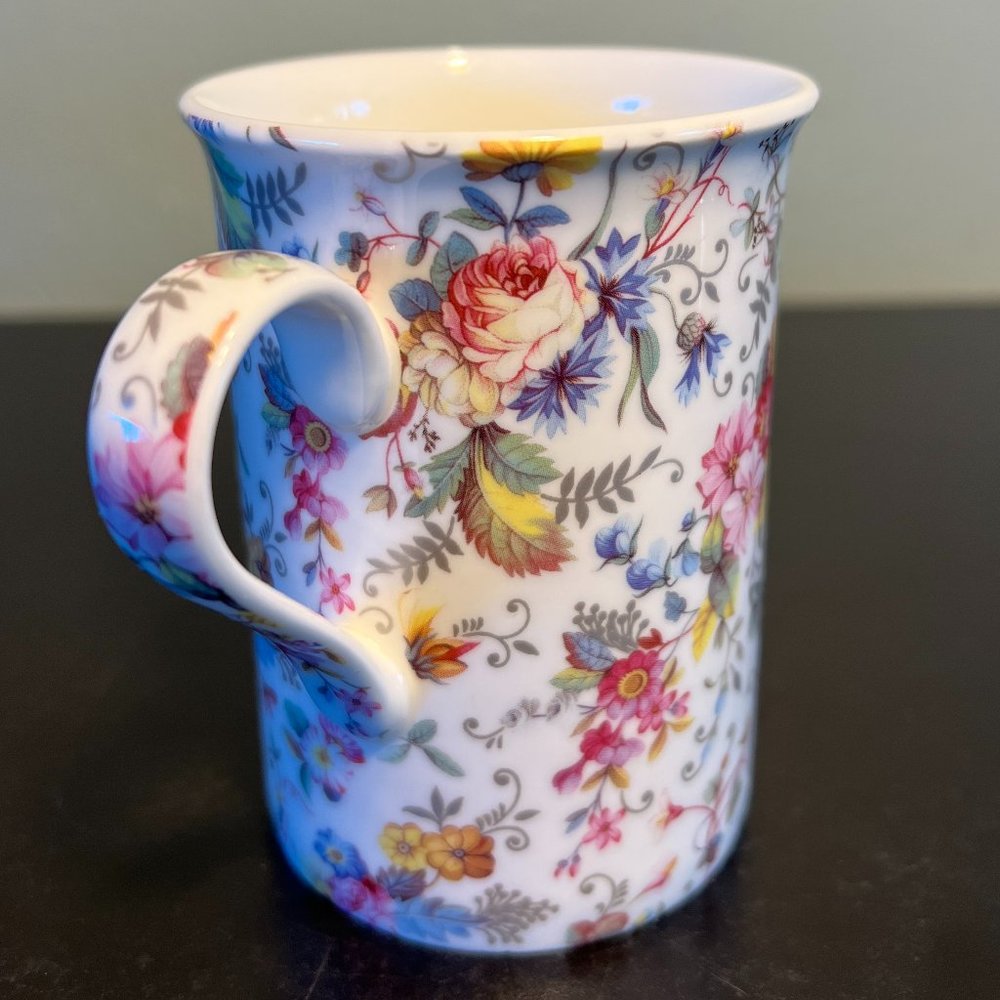 Gracie China Floral Bone China Coffee Mug Tea Cup White Pink Blue Pastels 10oz